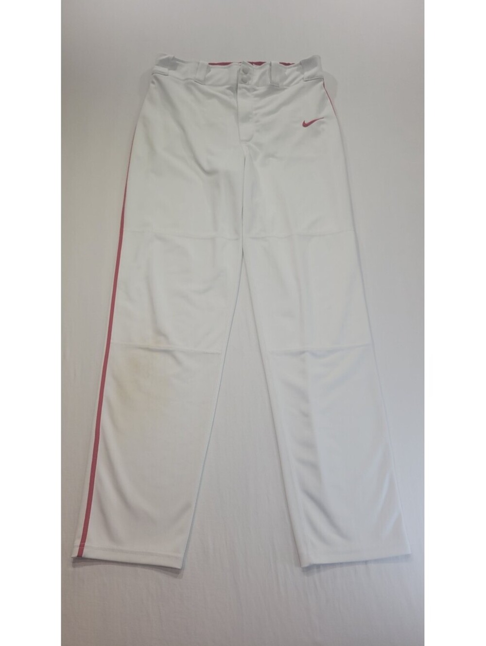 Nike Dri-FIT White Baseball Pants with Red Stripe, Size Small